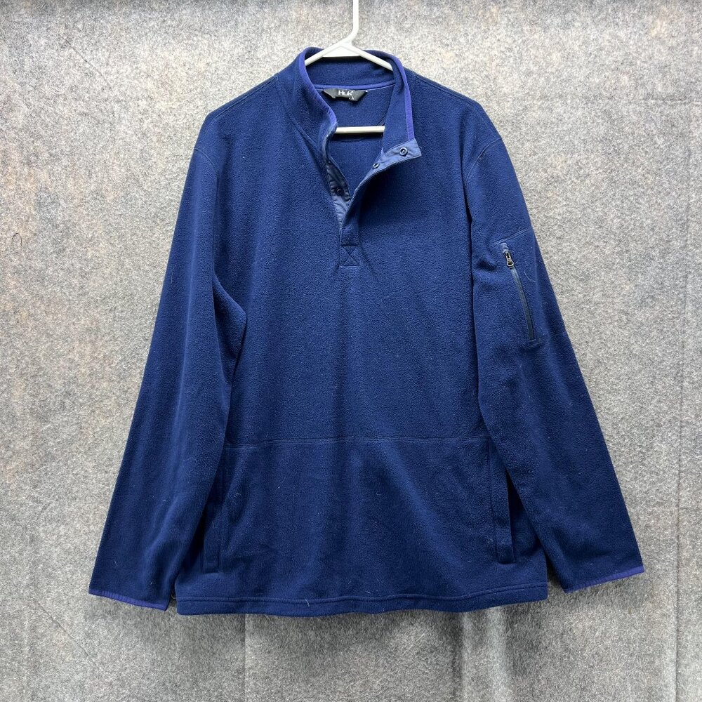 Huk Sweater Men Large Blue 1/4 Zip Pullover Sweatshirt Casual Fleece Jacket Vtg